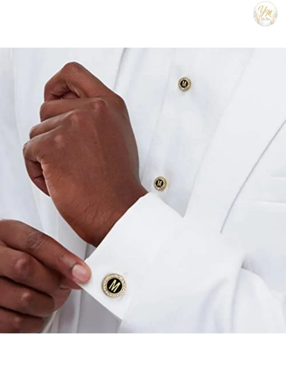 18K Gold Tone Initial Cufflinks for Men with Tuxedo Studs, Gift Boxed